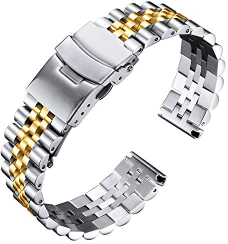 BINLUN Stainless Steel Watch Strap Replacement Metal Watch Bracelet 18mm 20mm 22mm 24mm 26mm Smart Watch Band for Men Women in Silver, Gold, Black, Rose Gold, Two Toned