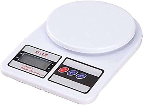 Báscula electrónica digital de cocina multi-función, opción tara, pantalla LCD SF-400, gramos y onzas (10000g/353oz) para medir exactamente ingredientes de cocina o hornear (blanco/plástico)