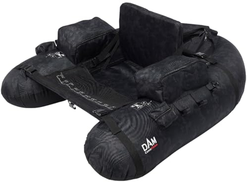 DAM Camovision Belly Boat mit Luftpumpe - Schwimmerschlauch mit hohem Auftrieb für Angler - Camo-Polyester-Gewebe, sicheres und geräumiges Design, 2 getrennte Luftkammern, 2 Seitentaschen für Angler