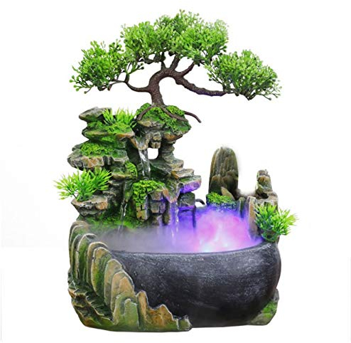 Trintion Zimmerbrunnen LED Tisch Zimmer Wasser Farbwechsel Springbrunnen Wasserspiel Nebel Befeuchtung Anwendung Gelegenheiten Schlafzimmer Wohnzimmer Studie(Simulieren SieLED-Leuchten sind enthalten)