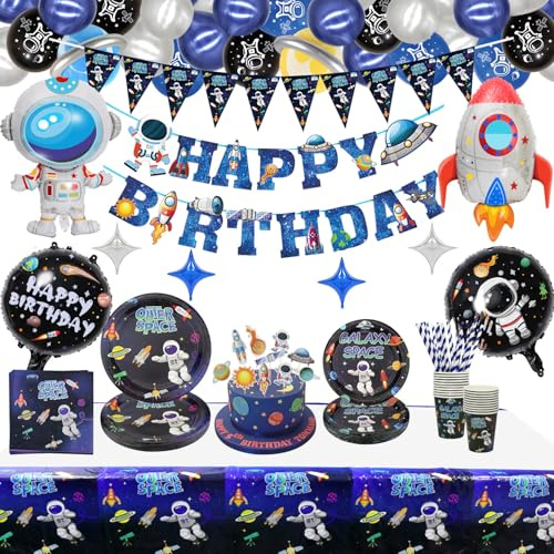 160 Piezas de Suministros para Fiestas en el Espacio Exterior, Sistema Solar, Suministros Globos, Pancarta de Cumpleaños de Astronauta, Decoraciones de Fiestas para Niños Y Niños, para 20 Invitados