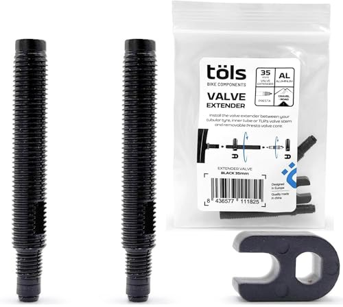 TÖLS Alargador Valvula Neumatico Bicicleta de 35mm | Kit Tubeless MTB, Herramientas Bici | Extensor Valvula Presta 35mm, Negro