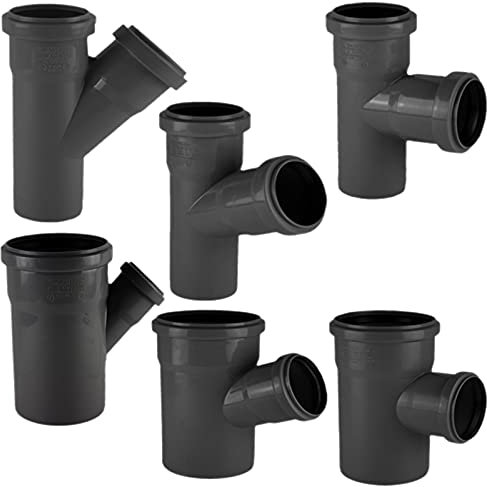 HT Abzweig DN90 auf DN90 Winkel 45° Grad Abzweig Außendurchmesser 90mm 9cm x Rohr AußenØ 90mm 9cm 2 Steck Muffen Gummi Dichtungen Abwasser Abfluss Leitung HTA Kunststoff PP grau