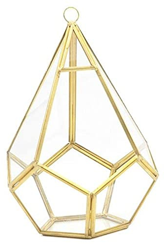 Floralcraft 18cm W x 30cm Hanging Teardrop Terrarium - Gold, Indoor Outdoor Tabletop Centerpiece Open Geometric Glass Terrarium Flower Display Planter Pot for Succulent Fern Moss Cacti, (Set of 2)