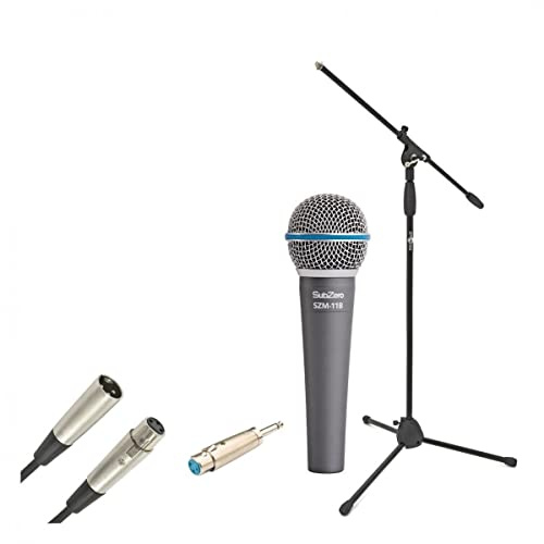 SubZero Dynamisches Gesangsmikrofon mit Galgenständer und Kabel 11B | Professionelles dynamisches Gesangsmikrofon für Live-Musik, Präsenzanhebung durchdringt den Mix