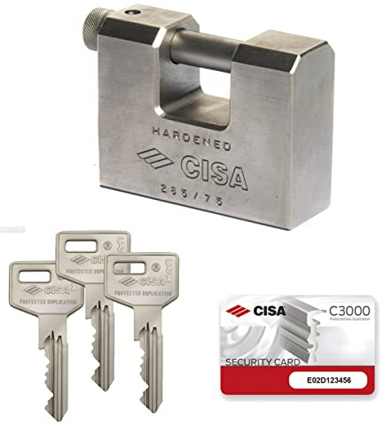 CISA 12855N7500000C3, Lucchetto Antiscasso in Acciaio Monoblocco cilindro C3000, 75 mm