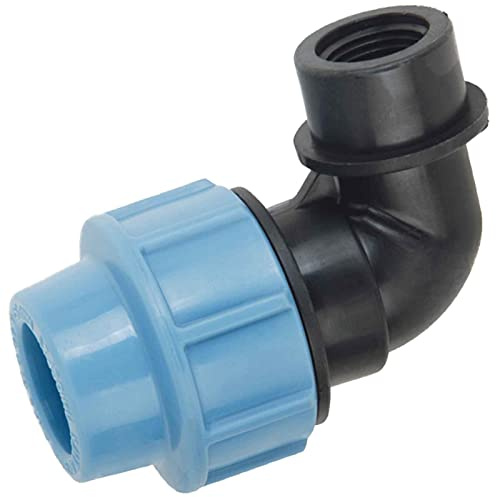 MegaHaustechnik PP Fitting Klemmverbinder Winkel mit 1 Zoll Innengewinde für 32mm PE Rohr Außendurchmesser Trinkwasser PN16 Kupplung Verschraubung blau