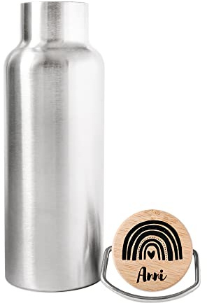 wunderwunsch - Personalisierte Trinkflasche Kinder - Robuste Schule Flasche Edelstahl - Individuelle Sportflasche mit Namen 500ml - Personalisierte Geschenke (Silber)