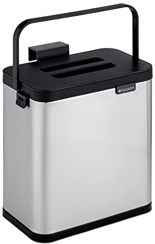 Navaris Poubelle Collecte déchets Cuisine - Bac Poubelle 3L avec Couvercle poignée Seau - Collecteur 21,2 x 20,5 x 13 cm Fixation sur Porte ou Mur