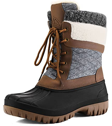 mysoft Women's Winter Snow Boots Waterproof Insulated Mid-Calf Booties, Fur-lined Lace Up Shoes for Outdoor