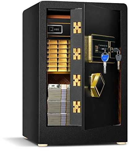 COSTWAY 42,5L Tresor feuerfest für Zuhause, Elektronik Safe mit integriertem Mini Tresor & Zufallszahlen-Tarnung & Alarmsystem, höhenverstellbar & abnehmbar Ablage, inkl. 2 Haupt- & 2 Notschlüssel