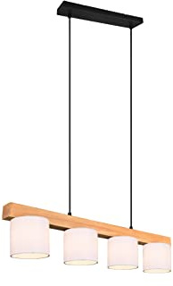 lightling Cameron Pendelleuchte, 4-flammige Hängelampe, Schirm aus Stoff in weiß, Korpus aus Holz, Hängeleuchte Esstisch, Höhe: verstellbar bis 150 cm, Breite: 75 cm, exkl. 4 x E14 max. 28W