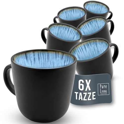 Steingut Kaffeetassen 6 Personen Ibiza TESTSIEGER, Traumhaftes Mediterranes Steingut Tassen Set, Stylisches Tee- und Kaffeebecher Set, Pure Living in Tiefblau