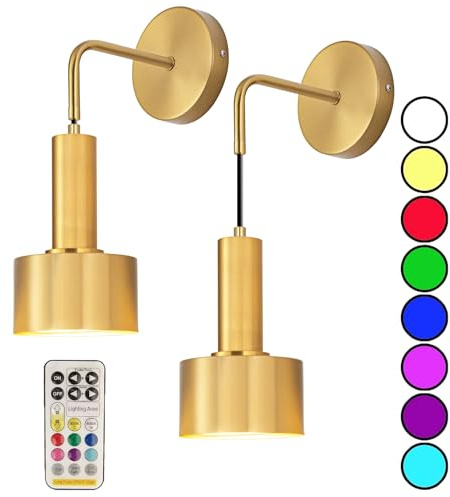 Aiehnid Wall Light Battery Powered Set of 2，Battery Operated Wall Sconce with Remote Control Dimmable Wall Lamp No Wiring Required Fixtures，for Farmhouse, Bedroom Bedside Lights, Study Reading Lights