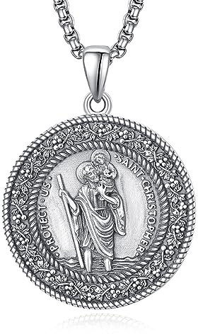 KATHLU Halskette mit Heiligem Christophorus, 925er Sterlingsilber, Segens-Amulett, Medaille, Schmuck für Männer und Frauen, katholischer Schutzpatron, religiöser Schmuck