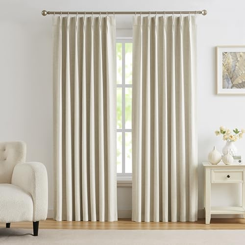 Kayne Studio Blended Linen Pinch Pleat Blackout Curtains 84 inch Long for Living Room Bedroom,Thermal Insulated Window Treatments Pleated Drapes for Track with 9 Hooks,40x84,Dark Linen,1 Panel