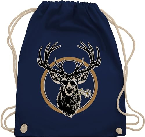 Turnbeutel Rucksack - Kompatibel mit Oktoberfest Tasche - Cooler Hirsch Hirschgeweih Jäger - Unisize - Navy Blau - trachtenrucksack bayrische hirsche taschen trachtentaschen bayrisch edelweiß