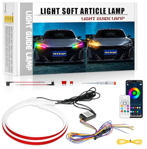 YM E-Bright Sequential Turn Signal Blinkers Indicator Dual Colors Led Strip Lights for Cars Motorcycle Flexible Exterior Flowing Turn Signal Light Strip RGB Multicolor Switchback 24inch/60CM