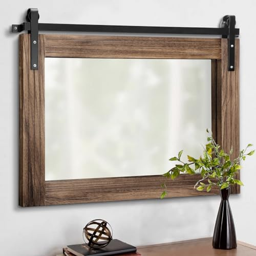 AAZZKANG Holzspiegel, rechteckig, groß, rustikal, Wandspiegel, 45,7 x 66 cm, gerahmt, Schlafzimmer, Wohnzimmer, Badezimmer, Hängespiegel, horizontal
