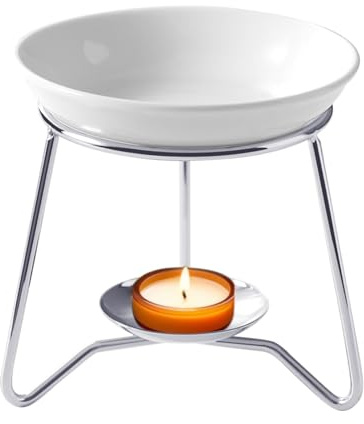 WD&CD Aromalampe Teelichthalter aus Keramik und Eisen Schwarz, Duftlampe aus Keramik Wachsschmelzbrenner Silber 02