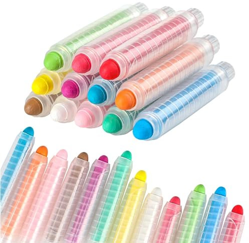 XoeLLe staubfreie Kreide mit Kreidehalter, 12 Stück Kreidestifte Farbige Tafelkreide Bunte Waschbar Stifte Radiergummi Blackboard für Schule, Büro, Studium, Handwerk, Zeichnen