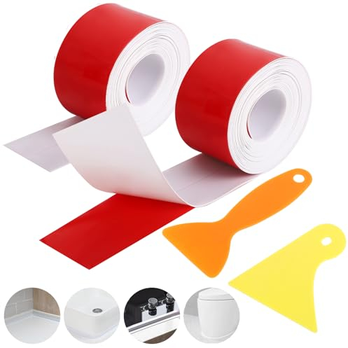 2 Rolls White Bath Sealant Strip, Adhesive Waterproof Caulk Strip Sealing Tape with 2 Sealing Tool for Bathroom, Kitchen, Bathtub, Wall Corner