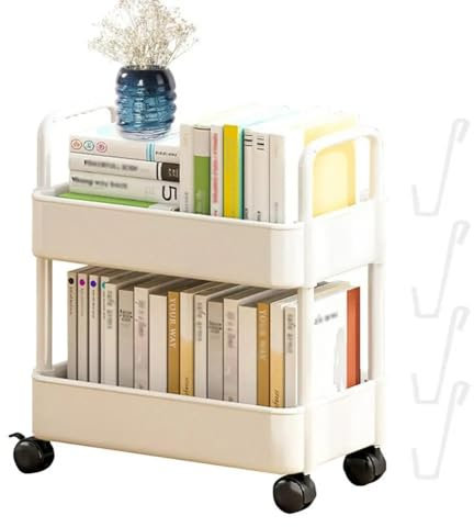 MegLob Mobiles PP-Bücherregal Mit Rädern, 2-Stufiger Buchaufbewahrungswürfel, Modernes Kleines Büro-Bücherregal, Offenes Regal-Bücherregal, Bodenstehende Verschiedene Aufbewahrungsregale,Weiß