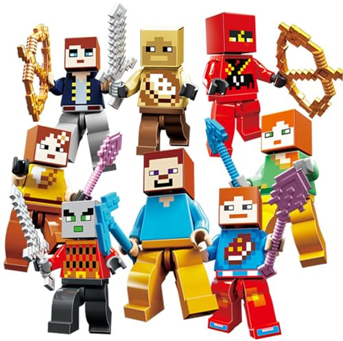LGUZAKO 8pcs Minecraft Cake Toppers Cake Decorations, 3D Happy Birthday Topper for NTN Game Cupcake Toppers Happy Birthday Cake Decorations for Kids