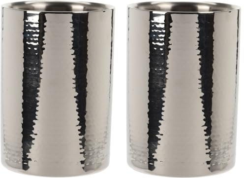 Bambelaa! 2er Set Weinkühler Sektkühler Flaschenkühler doppelwandig aus Edelstahl gehämmert ca. 17x12cm