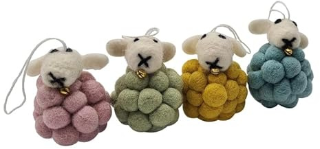 Frida Feeling POM POM Schafe aus Filz, Oster-Deko, Frühlings-Deko, 4er Set, Ø ca. 4,5 cm zum aufhängen