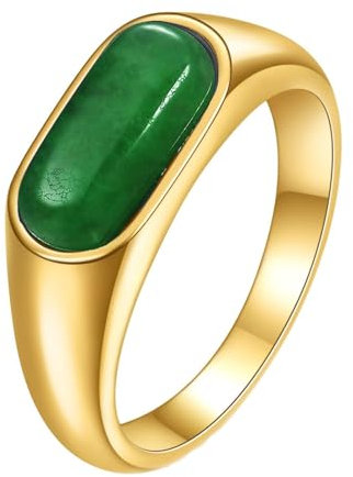 Daesar Herren Ring Personalisiert, Ringe Edelstahl mit Grün Naturstein Siegelring Gold Ring Große 60 (19.1)
