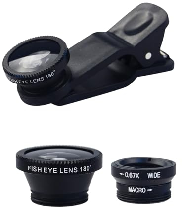 Mobile Phone Lens Camera Lens Kit - Mobile Phone Lens Set | Accessory Lenses Camera for Smartphone, 0.67X Wide Angle Lens / 180° Fisheye Lens / 10x Macro Lens, Black