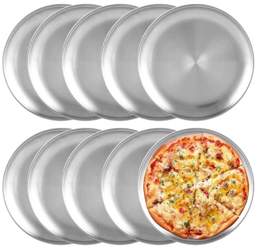 VIDETOL 10 Pcs Stainless Steel Pizza Oven Trays, Non-Stick Baking Pan, Dishwasher Safe Round Trays for Oven