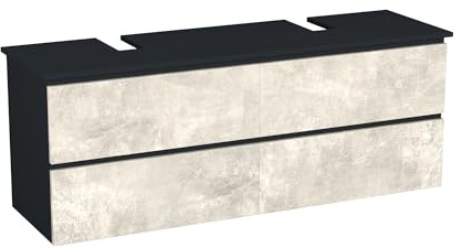 Garlivo GLB-160 Meuble sous-vasque en béton avec tiroirs, meuble de salle de bain, anthracite, largeur 160 cm, fermeture amortie, push-to-open et tip-on, à suspendre