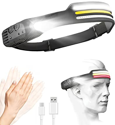 Victoper Lampada Frontale Ricaricabile,Luci Frontali Design Tre Strisce Luminose,2024 Migliorato 1000 Lumen 11 Modalità Impermeabile Funzione Sensore,Torcia Frontale,Lampada Frontale Pesca