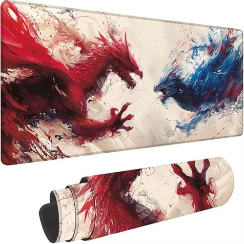 Red Mouse Pad 1200 x 600 xxl Mouse Mat Dragon Large Gaming Mouse Mat Improved Precision and Speed, with Precision Locked Edges, Non-Slip Rubber Base for Home Office Work Large Desk Mat, Gifts r-P