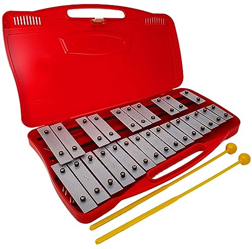 ROCKSTAR - Carrillón Xilófono Metalofono 25 Teclas Metálicas AG-25N2 Angel 3794, Glockenspiel con Estuche, Instrumento Musical supervisado por un adulto