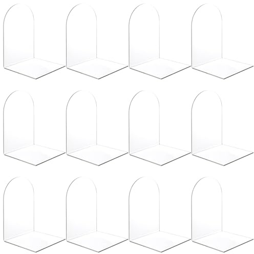 SHUESS 12er Transparenten Acryl-Buchstütze mit Rutschfesten Aufklebern (12x12x17,5cm), 3mm verdickt Klarer Anti-Rutsch Buchstützen Set für Buchhalter, Büro-Bücherregale, Bibliotheks-Buchständer