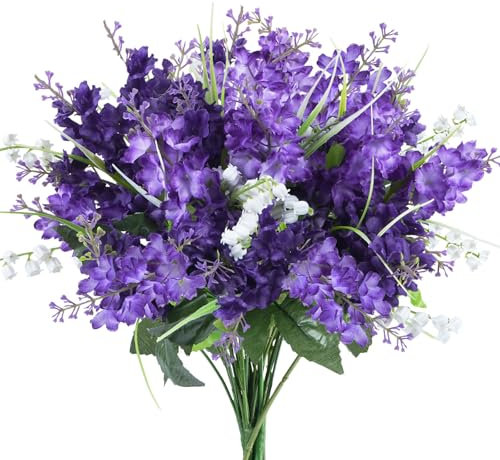 Fairblo Künstliche Hyazinthen Lila und Maiglöckchen Weiß Kunstblumenstrauß Seidenblumen Plastikblumen Blumenstrauß Künstlich Lila Artificial Blumen für Wohnzimmer Esstisch Garten Dekoration