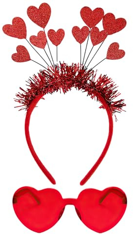 1 Stück Valentinstag Herz Haarreif, 1 Stück Randlose Herz Brille, Rot Herzen Haarreifen Stirnband, Amor Kostüm Damen, Cupid Haarband Kopfschmuck Mit Brille, Für Valentines Party, Faschingsparty