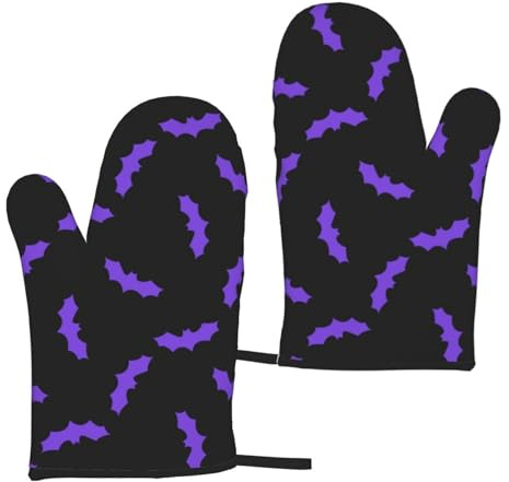 Oven Mitts, Purple Bats Black Cool Oven Mitts Heat Resistant, Kitchen aid Oven Mitts for Women, Cute Oven Mitt Set of 2, Oven Gloves with Cotton Lining