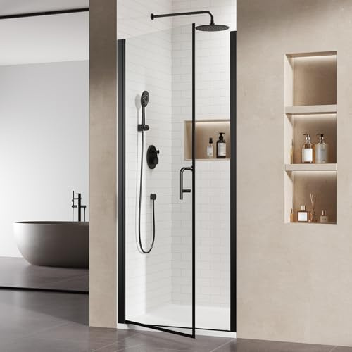 Pivot Shower Door,34 in. W x 72 in. H Hinged Single Panel Swing Glass Shower Door with SGCC 1/4 Clear Tempered Glass Reversible Installation Matte Black Handle Glass Door