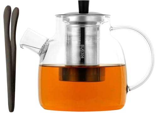 HOTUT Teekanne aus Glas 1500 ml,Glasteekanne mit Siebeinsatz,Borosilikat Glas Teebereiter,Hitzebeständig Glaskanne,Teebereiter zur Zubereitung von Losen Tees,Blumentee, schwarzen Tee,Kräutertee