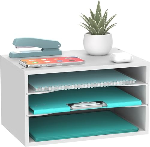 SUPEASY 3-Tier Papier Organizer für Schreibtisch, Holz Desktop Organizer mit justierbarem Brieffach, Mail Sortier für Büro Schule Zuhause, Weiß