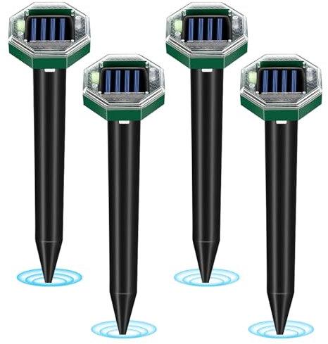 PEHTIY Solar Maulwurf Vertreiber Wühlmausschreck, 4 Stück Ultraschall Maulwurfschreck, IP65 Wasserdicht Maulwurfabwehr, Wühlmausvertreiber, Wühlmausschreck für Vertreiben Wühlmäuse,wühlmäuse