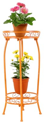 PPlant Blumentopfständer für drinnen und draußen, 2 Etagen, 68 cm hoch, Metall, strapazierfähig, rostfreies Eisen, mehrere Pflanzenstützen für Garten, Balkon, Terrasse (Gold)