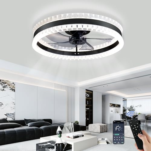 LXPWHR Leiser Deckenventilator mit Beleuchtung Schwarz, 50cm Deckenleuchte mit Ventilator, Deckenlampe mit Ventilator per Fernbedienung, 3 Farbtemperaturen, 6-Gang, Timer, für Wohnzimmer Schlafzimmer