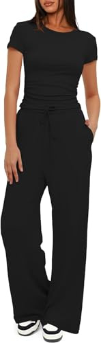 BUNSLOOM Zweiteiler Damen Sommer Set kurzarm High Waist Trainingsanzug Loungewear Sportanzug Streetwear Outfit