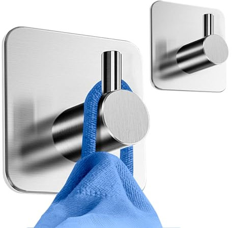 HoneyHolly Ganci Autoadesivi, 2 Pezzi Appendi Accappatoio Bagno, Acciaio Inox, Porta Asciugamani Autoadesivo, No Perforazione, Gancio Accappatoio Doccia per Cucina, Bagno, Toilette, Ufficio