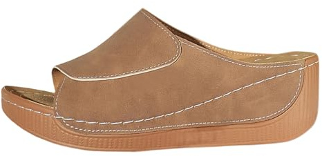 Dam ortopediska sandaler, platåtofflor för kvinnor, fiskmunstycken, pantoletter, öppen tå, lädertofflor, kil, plattform, sandal, stor storlek, glidskydd, mjuka sulor, sommarskor, badskor, kaki, 37 EU